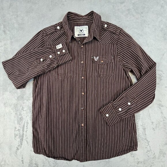 Company 81 Shirt Men's Large Brown White Striped Pearlsnap Western Cowboy Casual - Picture 5 of 13